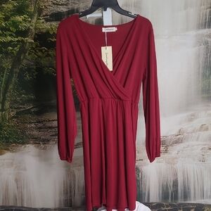 New with tags! LeadingStar Womens Small burgundy long sleeve wrap style dress